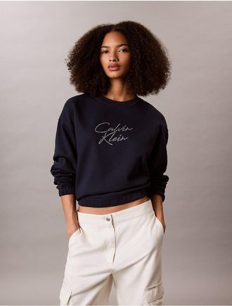 Calvin Klein Jeans Calvin Klein Womens Sequin Script Logo Sweatshirt - Blue - XL