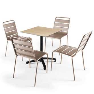 Oviala Mesa de jard&iacute;n de conjunto laminado de roble natural y 4 sillas topo