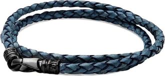 Nialaya wrap around leather bracelet - men - stainless steel/Leather - L - Blue