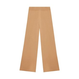 Brooks Brothers Lamswollen Gebreide Broek - Dames - Wijde Broeken - Beige - XS - Wol - Broeken