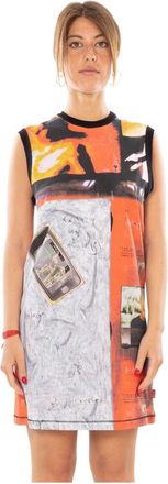 Diesel Kleedjes, Dames, Veelkleurig, S, Katoen, D-Hessa Printed Jersey Short Dress