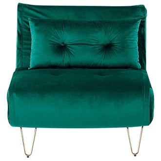 Beliani Sof&aacute; Cama De Terciopelo Verde Oscuro Dorado 1 Plaza Sin Reposabrazos Coj&iacute;n Vestfold