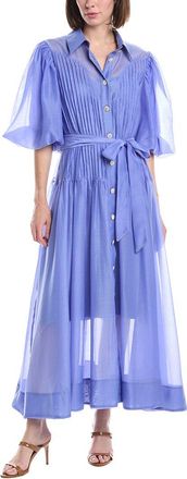 Beulah Pleated Bodice Belted Sheer Puff Maxi Dress