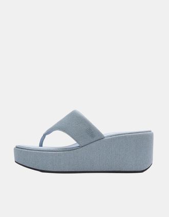 FitFlop Womens FitFlop Womens PLATFFORMS Denim Wedge Toe-Post Sandals - Light Denim E01 - Grey - Size: 5
