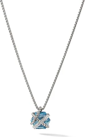 David Yurman sterling silver Cable Wrap diamond necklace (12.5mm) - women - Sterling Silver/Blue Topaz - One Size