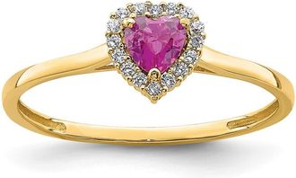 Diamond2Deal 14k Yellow Gold Heart Pink and Clear Cubic Zirconia Ring