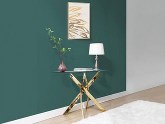 Vente-Unique Tempered Glass & Gold Metal Console Table - Transparent - COSIMA in Clear