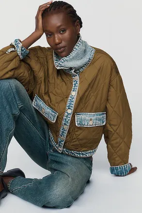 Blank NYC Quilted Denim Funnel Neck Jacket