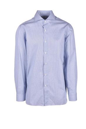 LUIGI BORRELLI NAPOLI Light Blue Textured Long-Sleeve Shirt