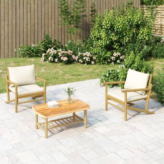 vidaXL Vidaxl - Sillas De Jard&iacute;n De Bamb&uacute; 2 Unidades Con Cojines Blanco Crema
