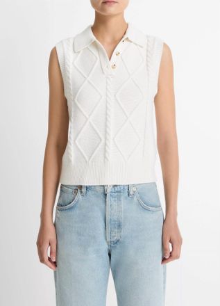 Vince Cable-Knit Sweater Vest In Off White