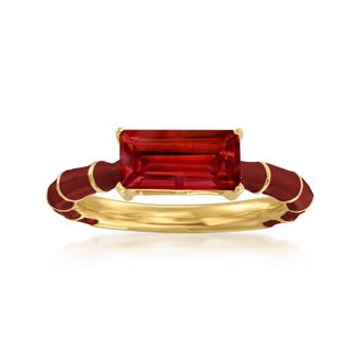 Ross-Simons Garnet and Red Enamel Ring in 18kt Gold Over Sterling