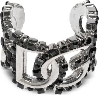 Dolce & Gabbana Anello con cristalli e logo DG - Argento