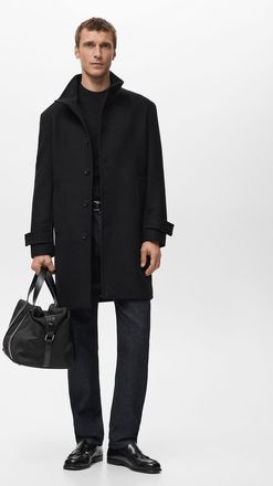 Mango Cappotto lana collo a imbuto nero - Uomo - XXL - MANGO MAN