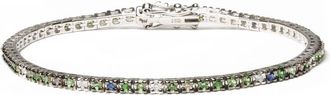 House of Brilliance 18K White Gold 3/8 Cttw Diamond with Blue Sapphire and Green Tsavorite Gemstone Multi-Colored Tennis Bracelet (Brown and G-H, SI1-SI2)