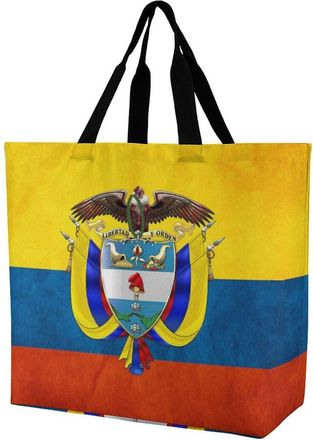 Generic Colombia Flag Reusable Shopping Bags One Shoulder Grocery Tote Bag Waterproof Big Purse for Work Travel