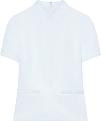 Courr&egrave;ges high-neck twill T-shirt - women - Polyester/Acetate - 34 - Blue