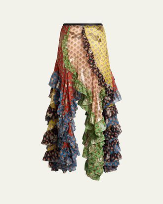 Etro Asymmetric Ruffled Maxi Skirt