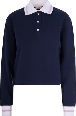 Marni Dark Blue Piqu&eacute; Long-Sleeved Polo Shirt