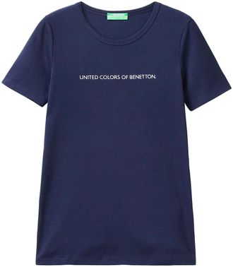 Benetton T-Shirt, Damen, Gr. XS (34), blau (marine), Jersey, Obermaterial: 100% Baumwolle, UNITED COLORS OF BENETTON, Glitzermuster, bedruckt, unifarben, Basic