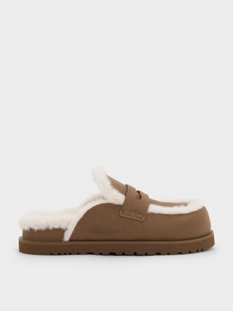 Charles & Keith Recycled-Fur Flatform Mules