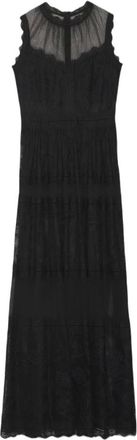 Ermanno Scervino Lange Tulle Jurk met Kantinzetten - Dames - Maxi kleedjes - Zwart - S - Tule - Kleedjes