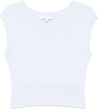 agnès b. logo-embroidered vest - women - Cotton - 2 - Blue
