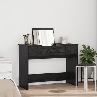 Berkfield Home Dressing Table with Mirror Black Oak 100x45x76 cm | Size: 100 x 45 x 76 cm