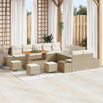 vidaXL Conjunto De Sof&aacute; De Jard&iacute;n Con Coj&iacute;n 14 Pcs Beige Polirat&aacute;n Vidaxl