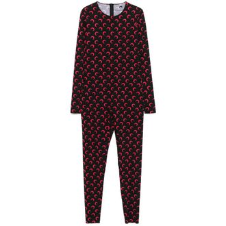Marine Serre Jumpsuits, female, Black, Size: XS Moon Printed Jersey LS Catsuit