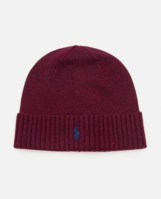 Ralph Lauren Red Embroidered Logo Beanie Hat