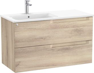 Roca Roca - Pack Mueble Base De 2 Cajones + Lavabo Aleyda Color: Beige Madera - Medidas: 1005x460x565 Mm - Posici&oacute;n Del Lavabo: Izquierda