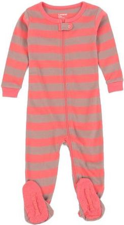 Leveret Footed Printed Cotton Pajamas, Solids, Stripes & Tie Dye in Striped Rose & Antler at Nordstrom, Size 12-18M