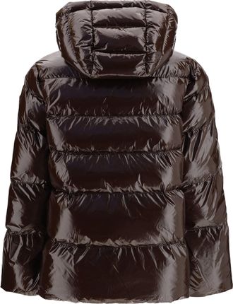 Pinko Womens Hooded Eleodoro Down Jacket Marrone Testa Moro Coat
