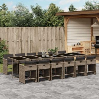 vidaXL Set Comedor De Jard&iacute;n Con Cojines 13 Pzas Rat&aacute;n Sint&eacute;tico Gris Vidaxl