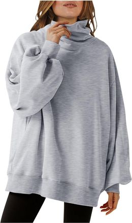 Generic KUIH Oversized Sweatshirts for Women UK Clearance Warm Cowl Neck Jumpers Solid Color Ladies Long Sleeve Pullover Tops High Neck Pullover Knitwear Swea