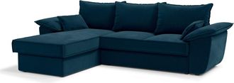 Sia Home Sof&aacute; cama esquinero izquierdo con arc&oacute;n terciopelo azul pavo 257 cm