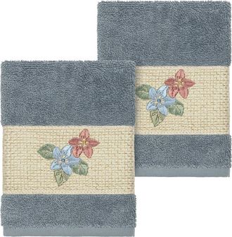 Linum Home Textiles 100% Turkish Cotton Caroline 2Pc Embellished Washcloth Set