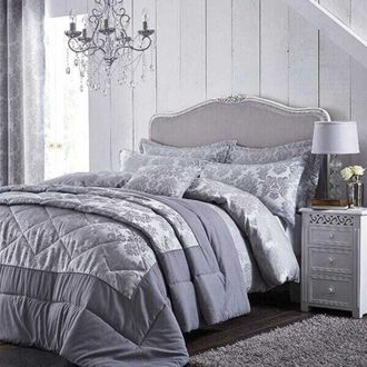 bianca Catherine Lansfield Damask Jacquard Super King Duvet Set, Silver
