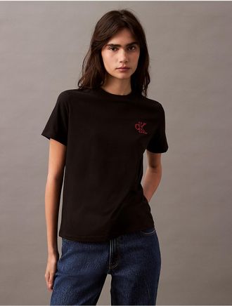 Calvin Klein Jeans Calvin Klein Womens Embroidered Monogram Logo Classic Crewneck T-Shirt - Black - XS