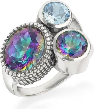Tiramisu Plated Mystic Quartz, Blue Topaz Statement Ring