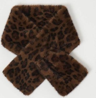 Joseph Ribkoff Leopard Faux Fur Pull Through Scarf In Beige/black