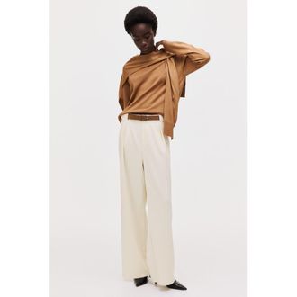 H&M Belted ponte pants in Cream at Nordstrom, Size Xx-Large