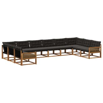 vidaXL Conjunto De Sof&aacute;s De Exterior Con Coj&iacute;n 10 Pcs Natural Y Negro Vidaxl