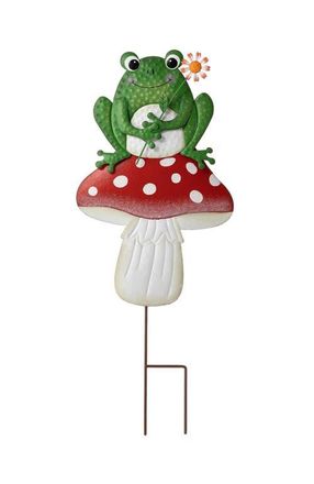 Glitzhome 30H Multi-functional 2-in-1 Metal Stacked Mushroom and Frog Garden Yardstake Wall Decor in Green at Nordstrom, Size Medium