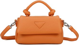 Generic Womens Mini Grab Bag with Detachable Shoulder Strap, Magnetic Flap Closure, Silver Hardware, Synthetic Leather, Lightweight (Orange)