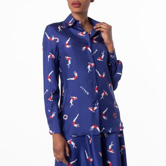 Bally Diver Print Silk Shirt, Brand Size 36 ( US Size 0 )