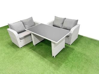 Fimous 3 Pieces Outdoor PE Rattan Sofa Set Patio Garden Furniture Sets in Light Grey