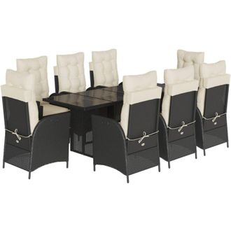vidaXL Set De Comedor De Jard&iacute;n 9 Pzas Y Cojines Rat&aacute;n Sint&eacute;tico Negro Vidaxl