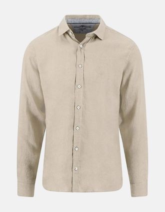 Fynch-Hatton Mens Kent Collar Pure Linen Shirt Sand - Navy - Size: 40/Regular